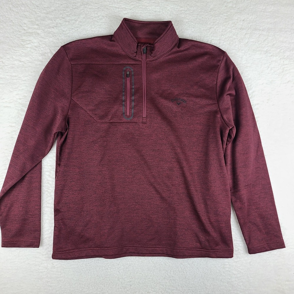 Callaway Sweater Mens Large Burgundy Red Quarter Zip Performance Tech Golf‎